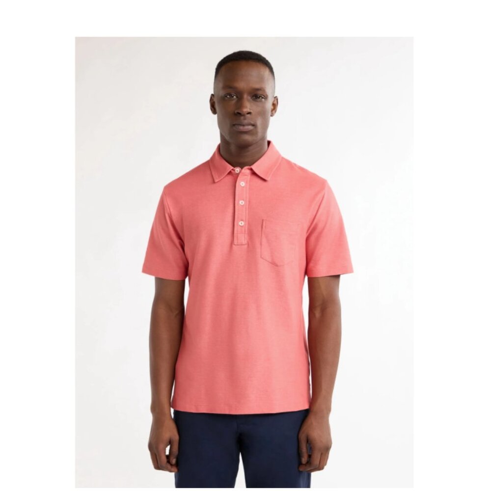 Free Assembly Men's Long Placket Polo Shirt with Short Sleeves, Size Large